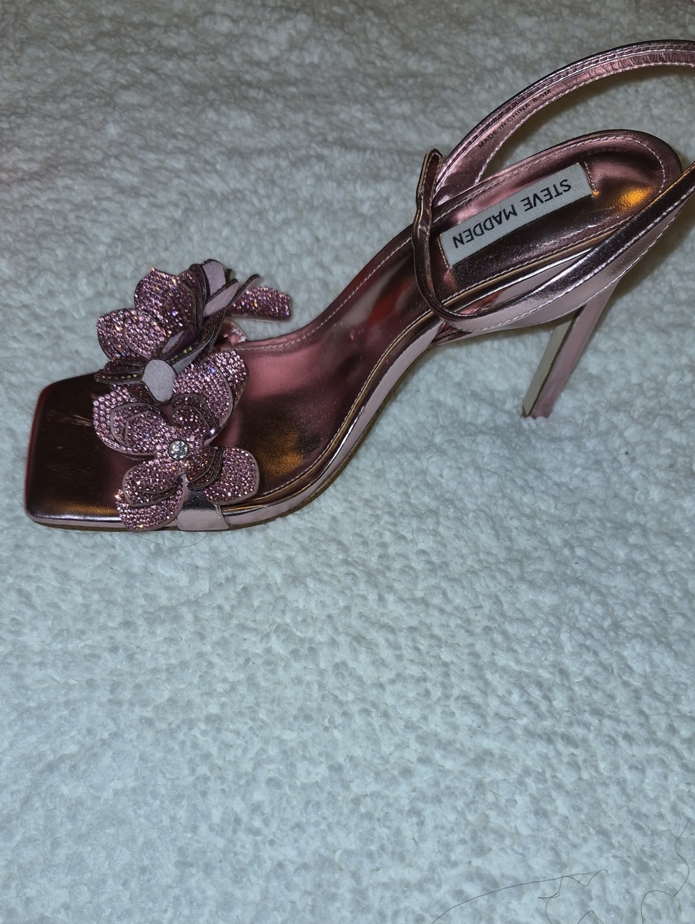 Steve Madden Rose Gold Floral Crystal Slingback Heels